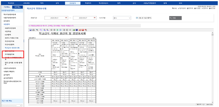 학교급식 영양표시제 이행 이미지