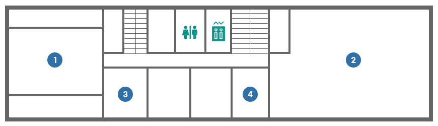 본관 6층배치도-1통합관제실,2화장실,3시스템실,6시스템점검실,5소화가스실,4통합정보실