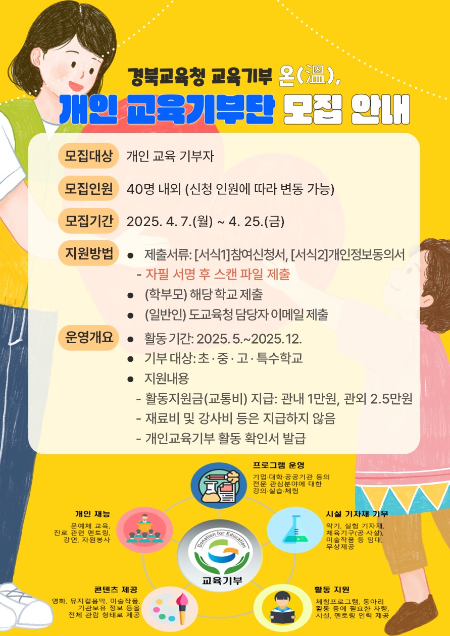 경북교육청 교육기부 온(溫), 개인교육기부단 모집 안내