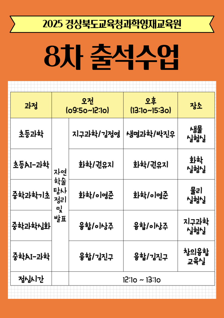 과학영재교육원 8차 출석수업 안내