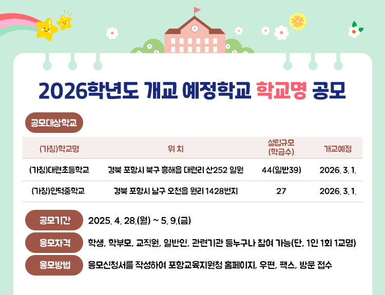 2026학년도 개교 예정학교 학교명 공모