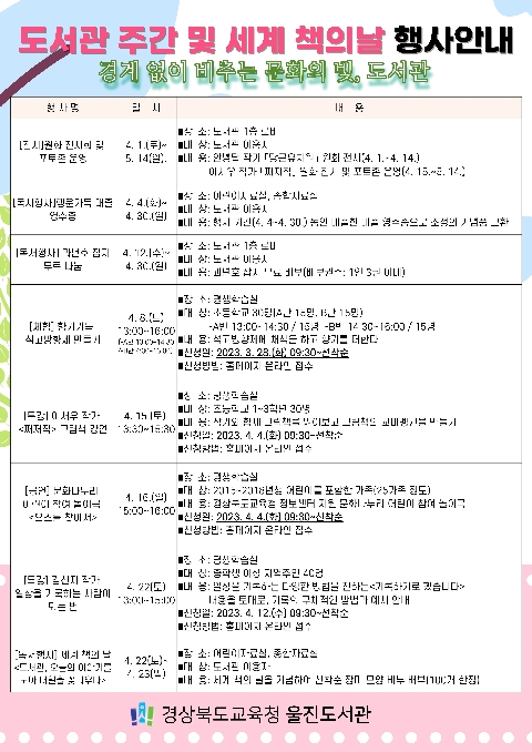 [울진도서관]울진도서관에서 함께 즐기는 4월, 도서관 주간 & 세계 책의 날