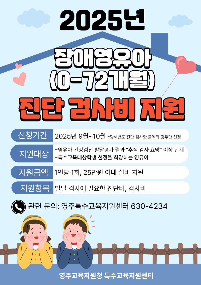 2025년 장애영유아(0~72개월) 진단 검사비 지원